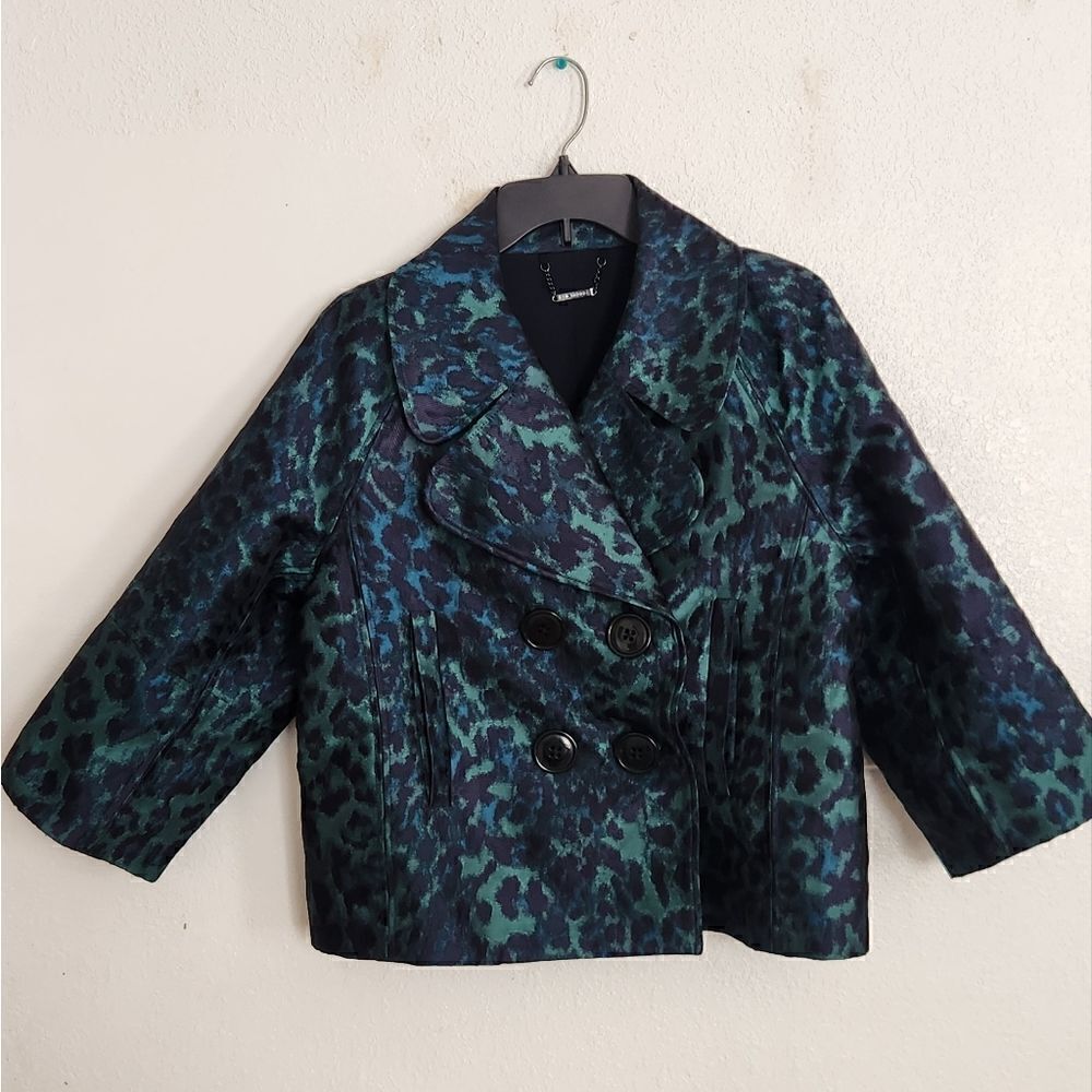 Elie Tahari Edna Leopard-Print Lacquard Green Multi Jacket Size Small - Picture 4 of 15